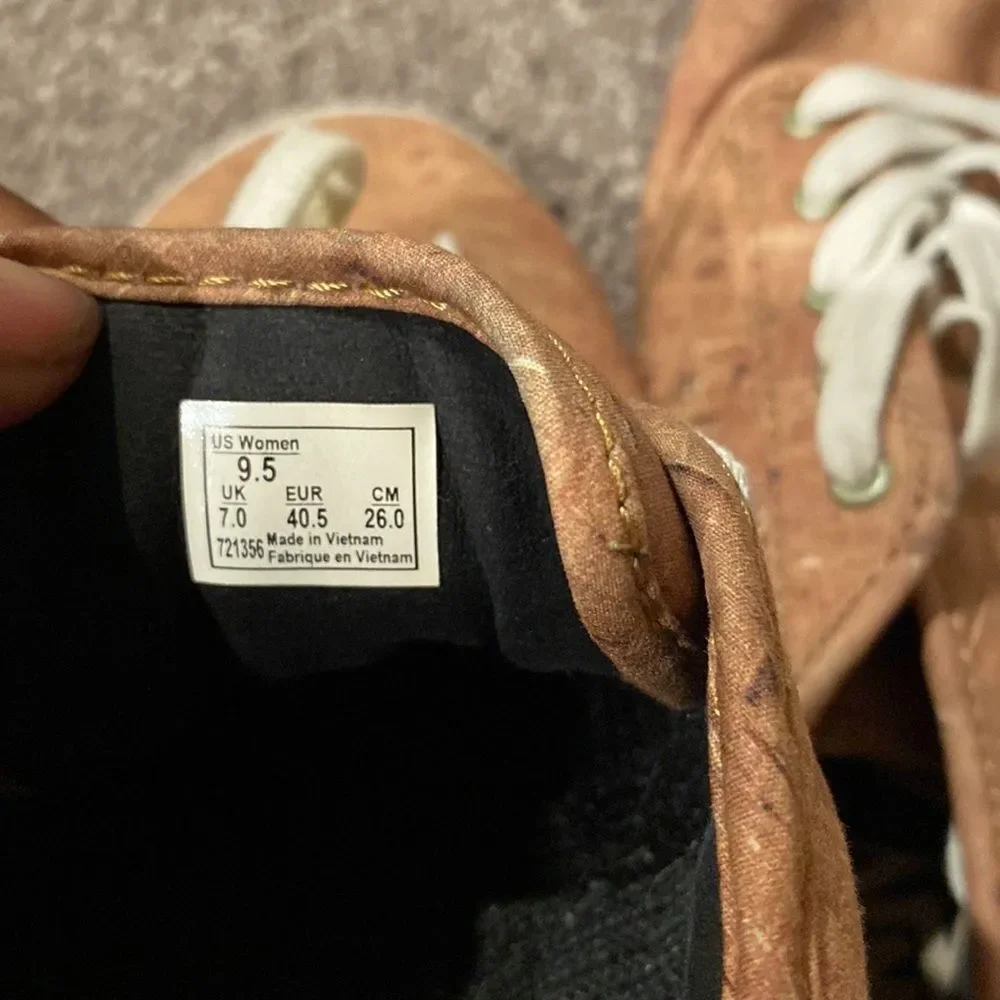 Vans Cork Print Sneakers Tan Textured Lace Up Low Top Casual SIZE 9.5